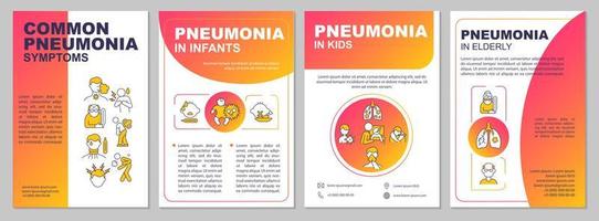 modelo de folheto de sinais de pneumonia comum. crianças e idosos em risco. folheto, livreto, impressão de folheto, design de capa com ícones lineares. layouts vetoriais para apresentação, relatórios anuais, páginas de anúncios vetor