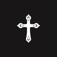 ícone de cruz cristã tribal, tatuagem, preto branco, simples vetor