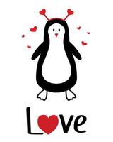ilustração em vetor de um pinguim com corações. feliz Dia dos namorados. dia dos namorados minimalista em estilo doodle.