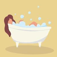 ilustração desenhada à mão de uma garota no banheiro. uma mulher está descansando na banheira com espuma. vetor