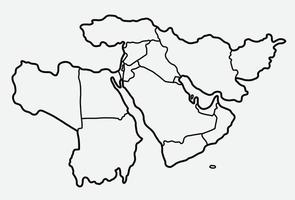 doodle desenho à mão livre do mapa do Oriente Médio. vetor