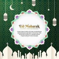 eid mubarak vector design cartão de fundo. eid al fitr ilustração em um estilo de corte de papel com mesquita, crescente, lanterna, ornamento de arabesco. adequado para modelos de celebração islâmica.