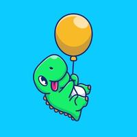 dinossauro fofo flutuando com ilustração de ícone de vetor de desenho de balão. natureza animal ícone conceito isolado vetor premium. estilo cartoon plana.