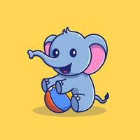 elefante bonitinho jogando bola ilustração de ícone de vetor dos desenhos animados. natureza animal ícone conceito isolado vetor premium. estilo de desenho animado plano.