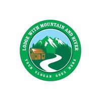 lodge com logotipo de montanha e rio, logotipo de estadia em casa vetor