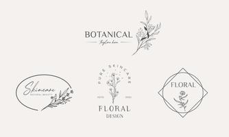 elemento floral botânico vetor logotipo desenhado à mão na moda com flores silvestres e folhas. logotipo para spa e salão de beleza, boutique, loja orgânica, casamento, designer floral, interior, fotografia, cosmético.
