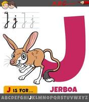 letra j do alfabeto com personagem animal jerboa de desenho animado vetor