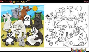 desenho animado ursos personagens animais grupo livro de colorir página vetor