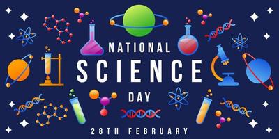 fundo de ilustração do dia nacional da ciência gradiente com muitos elementos científicos vetor