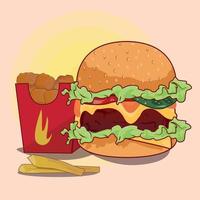 hambúrguer de fast food com batatas fritas e nuggets ilustração vetorial vetor