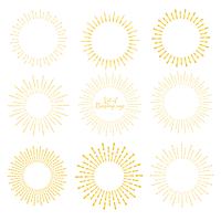 O grupo de estilo dourado do sunburst isolado no fundo branco, estourando irradia a ilustração do vetor. vetor