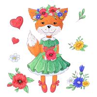 Conjunto de flores de raposa. Mão, desenho, vetorial, ilustração vetor