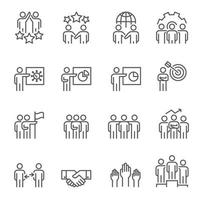 conjunto de linha de vetor de ícones de pessoas, negócios, trabalho em equipe, grupo, reunião
