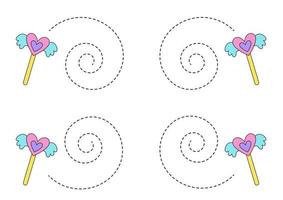 traçando linhas com varinha mágica desenhada à mão. prática da escrita. vetor