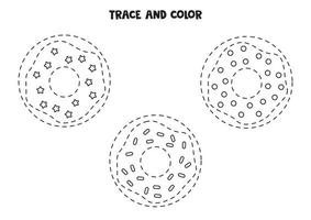 trace e pinte rosquinhas fofas. planilha para meninas. vetor