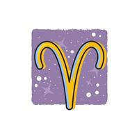 Áries - signos do zodíaco. símbolo dos desenhos animados em fundo roxo. vetor