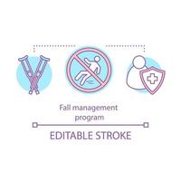 ícone de conceito de programa de gerenciamento de queda. ilustração de linha fina de ideia de saúde. tratamento de reabilitação. clínica de reabilitação. plano de saúde. primeiro socorro. desenho de contorno isolado de vetor. traço editável vetor