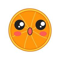 personagem de vetor kawaii fofo laranja. fruta surpreendida com a boca aberta. comida angustiada. emoji engraçado, emoticon, surpreso. ilustração de cor de desenho animado isolada