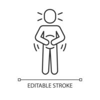 ícone linear de dor abdominal. ilustração de linha fina. intoxicação alimentar, sintoma de alergia. símbolo de contorno. dor de estômago, espasmo. gastrite, pancreatite. desenho de contorno isolado de vetor. traço editável vetor