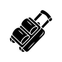 ícone de glifo de mala de bagagem grande. bagagem embalada, mala de viagem com alças. mala de avião com alças. viajando para o exterior. símbolo de silhueta. espaço negativo. ilustração vetorial isolada vetor