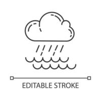 ícone linear de chuva. nuvem, chuva forte, água de entrada. tempestade. chuva sobre a água. temporada de monções. ilustração de linha fina. símbolo de contorno. desenho de contorno isolado de vetor. traço editável vetor