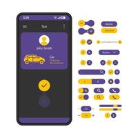 modelo de vetor de interface de aplicativo de locação de carro. layout de design de página de aplicativo de carona móvel. tela de aluguel de carros. pedido de táxi. interface plana. visor do telefone com conjunto de botões