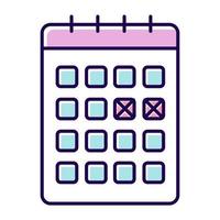 ícone de cor do método de calendário. sexo seguro. acompanhamento do ciclo menstrual. planejamento mensal. prevenção de gravidez não intencional. anticoncepcional para mulher. página do planejador, verificação de agendamento. ilustração vetorial isolada vetor