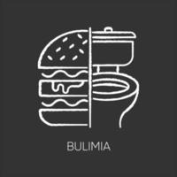 ícone de giz de bulimia. desordem alimentar. depressão e ansiedade. vomitando comida no banheiro. fome insalubre. compulsão alimentar por estresse. distúrbio mental. ilustração de quadro-negro vetorial isolado vetor