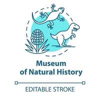 Museu do ícone do conceito de história natural. animais pré-históricos. exposição biológica. ilustração de linha fina de ideia de exposição paleontológica. desenho de contorno isolado do vetor. curso editável vetor