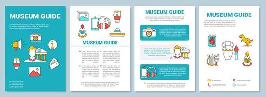 modelo de folheto de guia de museu. guia da exposição. folheto, livreto, impressão de folheto, design de capa com ícones lineares. layouts de página vetorial para revistas, relatórios anuais, cartazes publicitários vetor