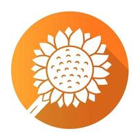 ícone de glifo de sombra longa helianthus laranja design plano. cabeça de girassol. flor desabrochando do campo. símbolo da agricultura. planta selvagem. flor de verão. ilustração em vetor silhueta