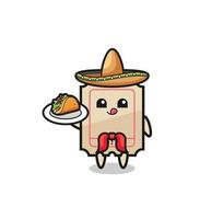 bilhete mascote chef mexicano segurando um taco vetor