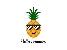 Ilustração em vetor de abacaxi com óculos - Olá conceito de verão