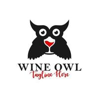 design de logotipo de ilustração de inspiração de vinho e coruja vetor