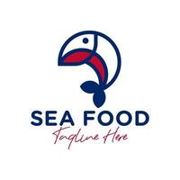 design de logotipo de contorno de ilustração de peixe marinho vetor