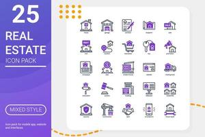 pacote de ícones imobiliários para o design do seu site, logotipo, aplicativo, interface do usuário. linha de mistura de ícones imobiliários e design sólido. ilustração de gráficos vetoriais e curso editável. vetor
