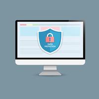 Conceito é segurança de dados Acesse .Shield on Computer Desktop proteja dados confidenciais. Segurança da Internet. Ilustração vetorial. vetor