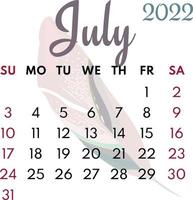 calendário do mês julho 2022 vetor