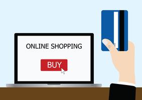 vetor de mão segurando o cartão de crédito para compras on-line