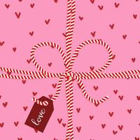 cartão postal, presente amarrado com uma fita de bastão de doces branco vermelho com corações. conceito para dia dos namorados, amor, feriado. ilustração vetorial. vetor