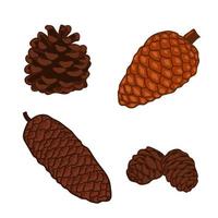 conjunto de conjunto de ilustração vetorial de cones de coníferas. pinho, abeto, cedro, larício, cones de abeto, inverno natureza clipart para design, impressão, cartão, natal, saudações, papéis de parede, plano de fundo vetor