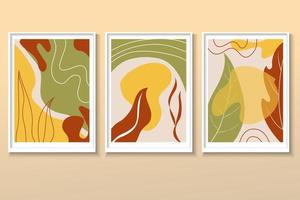 conjunto de folhas de natureza cartão postal minimalista, formas abstratas. ilustração vetorial em estilo cartoon plana. design bom para banners, pôster da web, folhetos e brochuras, cartões e capas vetor