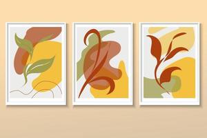 conjunto de folhas de natureza cartão postal minimalista, formas abstratas. ilustração vetorial em estilo cartoon plana. design bom para banners, pôster da web, folhetos e brochuras, cartões e capas vetor