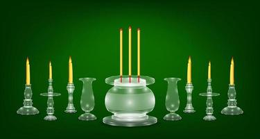 base de vaso de vela de incenso de vidro de cristal esmeralda branco de luxo. fundo de cor verde. ilustração vetorial eps10 vetor