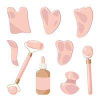 conjunto de elementos para realizar massagem cosmética gua sha em casa. cuidados com a pele, conceito de beleza vetor