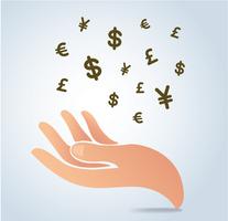 mão segurando o símbolo de dinheiro ícone vector, conceito do negócio vetor