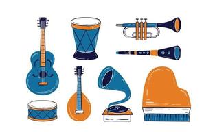 conjunto de ícones de música jazz desenhados à mão vetor