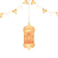 lanternas ramadan kareem penduradas com decoração de guirlanda, lanternas douradas penduradas no fundo branco vetor