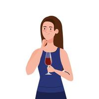 mulher feliz com uma taça de vinho, estilo de vida saudável, comemorando a festa de feriado vetor