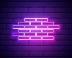 Firewall de linha de néon brilhante, ícone de parede de segurança isolado no fundo da parede de tijolo. ilustração vetorial. vetor